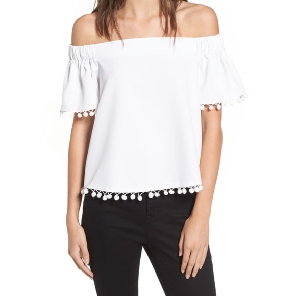 Willow & Clay Tops - WILLOW & Clay Pompom Off The Shoulder Top NWT